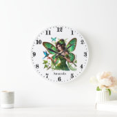 Grande Horloge Ronde Jolie fille chambre papillon fée (Maison)