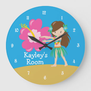 Grande Horloge Ronde Jolie Fille de Hula de Plage Personnalisée