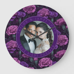 Grande Horloge Ronde Jolie Fleur de Mariage Sauvage à Petales d'Oeillet