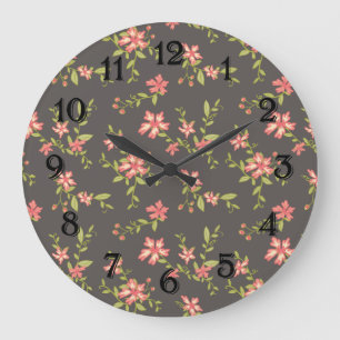 Grande Horloge Ronde Jolie Florale Rose
