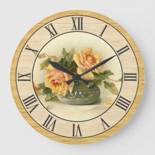 Grande Horloge Ronde Jolie frontière en bois vintage de regard de rose