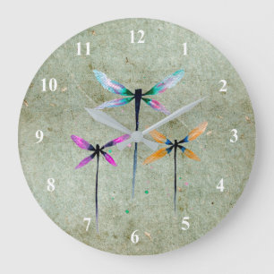 Grande Horloge Ronde Jolie libellule aquarelle illustration