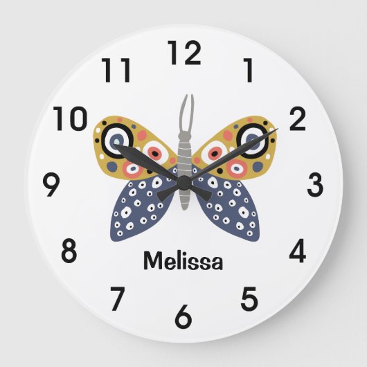 Grande Horloge Ronde Jolie papillon boho couleurs points pour elle (Recto)