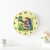 Grande Horloge Ronde Jolie petite fille hérisson ajouter nom pépinière (Maison)
