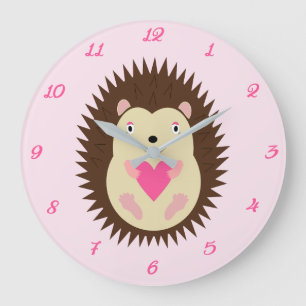 Grande Horloge Ronde Jolie petite fille hérisson rose pour la nurserie