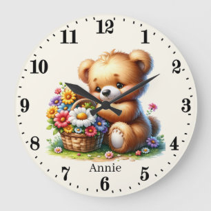 Grande Horloge Ronde Jolie petite fille ours ajouter le nom