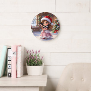 Grande Horloge Ronde Jolie petite princesse avec un chapeau de Noël