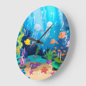 Grande Horloge Ronde jolie plage de poissons de mer (Angle)