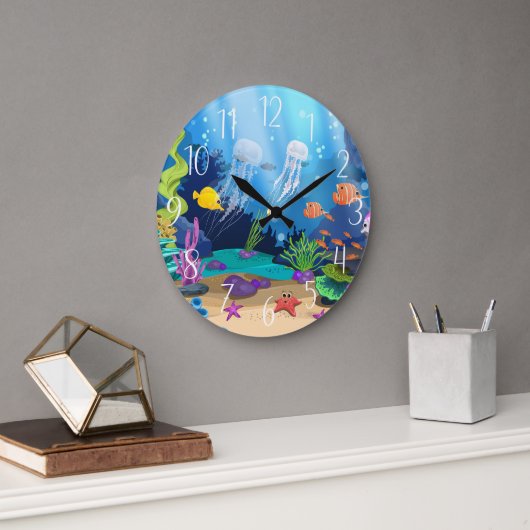 Grande Horloge Ronde jolie plage de poissons de mer (Bureau)