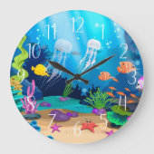 Grande Horloge Ronde jolie plage de poissons de mer (Recto)