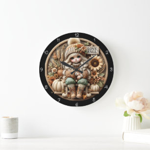 Grande Horloge Ronde Jolie poupée d'amour automnal décoration