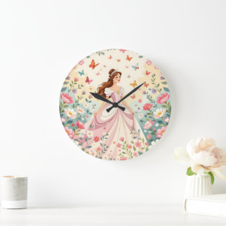 Grande Horloge Ronde Jolie princesse avec papillons