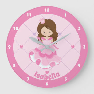 Grande Horloge Ronde Jolie princesse rose fille salle personnalisée pou