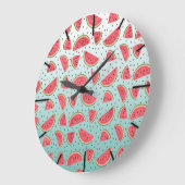 Grande Horloge Ronde Jolie tranche de pastèque et motif de graines (Angle)
