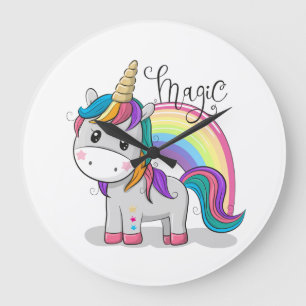 Grande Horloge Ronde Jolie Unicorne de licorne avec de grands yeux T-sh
