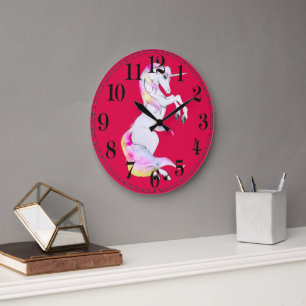 Grande Horloge Ronde Jolies filles Unicorn rose