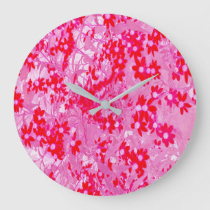Grande Horloge Ronde Jolies Fleurs Rouges