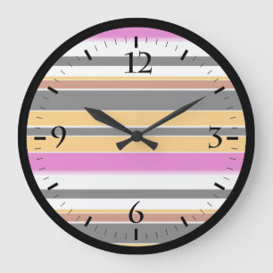 Grande Horloge Ronde Jolies rayures noires orange