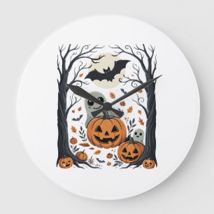 Grande Horloge Ronde Jolis fantômes d'Halloween et forêt de citrouilles