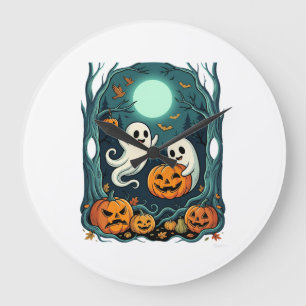 Grande Horloge Ronde Jolis fantômes d'Halloween et forêt de citrouilles