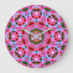 Grande Horloge Ronde Jolly Christmas Pink Green Red Merry Star Motif