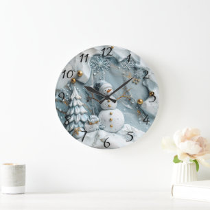 Grande Horloge Ronde Jolly Snowman en scène de Noël