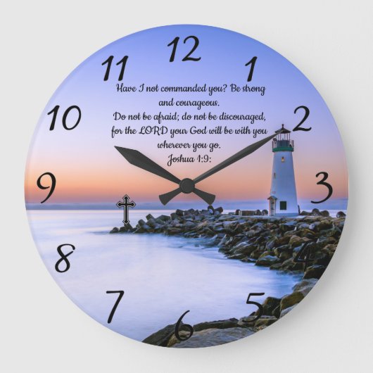 Grande Horloge Ronde Josué 1:9 : Prière de la foi chrétienne (Recto)