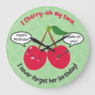 Grande Horloge Ronde Jote Red Cherry Kawaii Twins Anniversaire