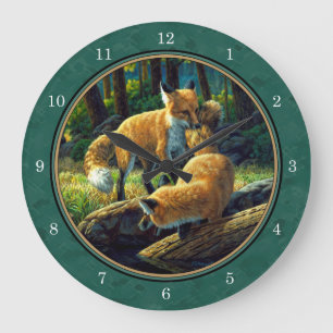 Grande Horloge Ronde Jouer de mignons Pups Red Fox