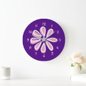Grande Horloge Ronde Jouer Doodle Fleur Rose (Maison)