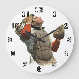 Grande Horloge Ronde Joueur de baseball de sport vintage, le receveur r