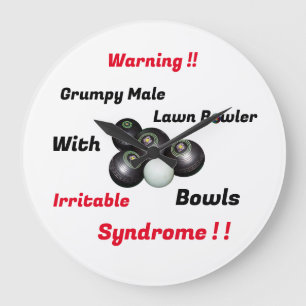 Grande Horloge Ronde Joueur de boules sur gazon mâle grincheux drôle,