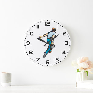Grande Horloge Ronde Joueur de bowling rétro lançant une boule