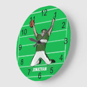 Grande Horloge Ronde Joueur de football personnalisé Touchdown vert et  (Angle)