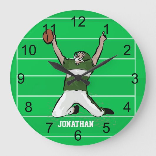 Grande Horloge Ronde Joueur de football personnalisé Touchdown vert et  (Recto)