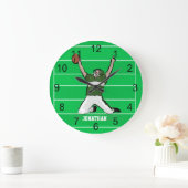 Grande Horloge Ronde Joueur de football personnalisé Touchdown vert et  (Maison)