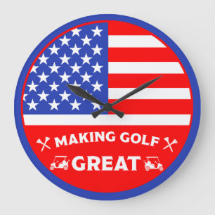 Grande Horloge Ronde Joueur de golf américain drôle personnalisé