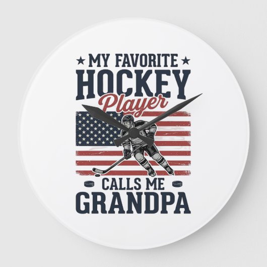 Grande Horloge Ronde Joueur de hockey préféré m'appelle grand-père vint (Recto)