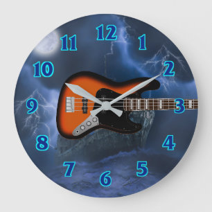 Grande Horloge Ronde Joueur du Bass Guitar