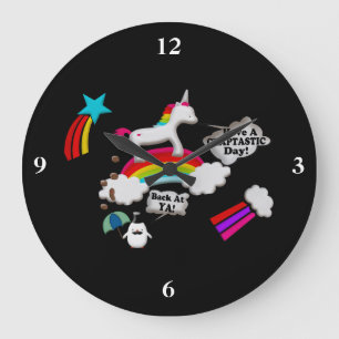 Grande Horloge Ronde Jour de Craptastic de licorne et de pingouin
