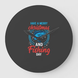 Grande Horloge Ronde Jour de pêche de Noël Vacances vintage
