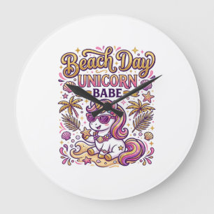 Grande Horloge Ronde Jour de plage licorne bébé licorne stylée Zazzle D