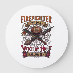 Grande Horloge Ronde Jour de pompier Sorcière de nuit Casque de Hallowe