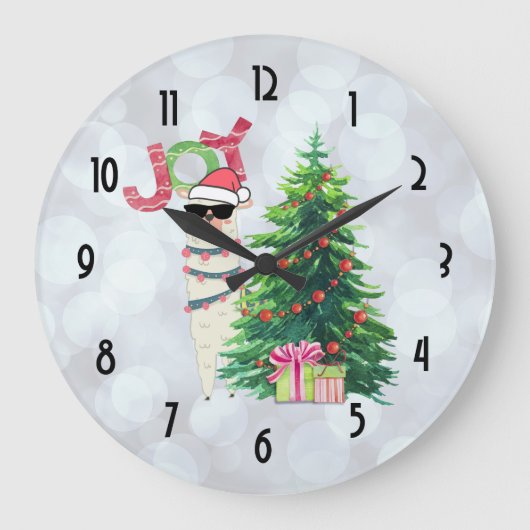 Grande Horloge Ronde Joy Typography | Christmas Llama (Recto)
