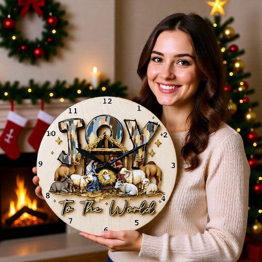 Grande Horloge Ronde Joy World Nativity Wood