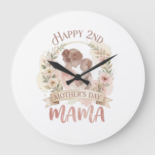 Grande Horloge Ronde Joyeuse 2ème fête des Mères Mama pour Hommes Femme