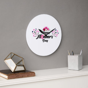 Grande Horloge Ronde Joyeuse fête des Mères design moderne unique pour