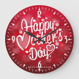 Grande Horloge Ronde Joyeuse fête des Mères Typographie-23534