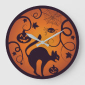 Grande Horloge Ronde Joyeuse lanterne d'Halloween araignées et chauves- (Recto)
