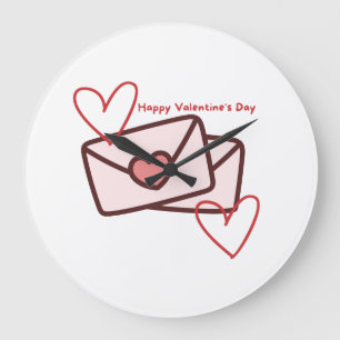 Grande Horloge Ronde Joyeuse Saint-Valentin à cœur rouge